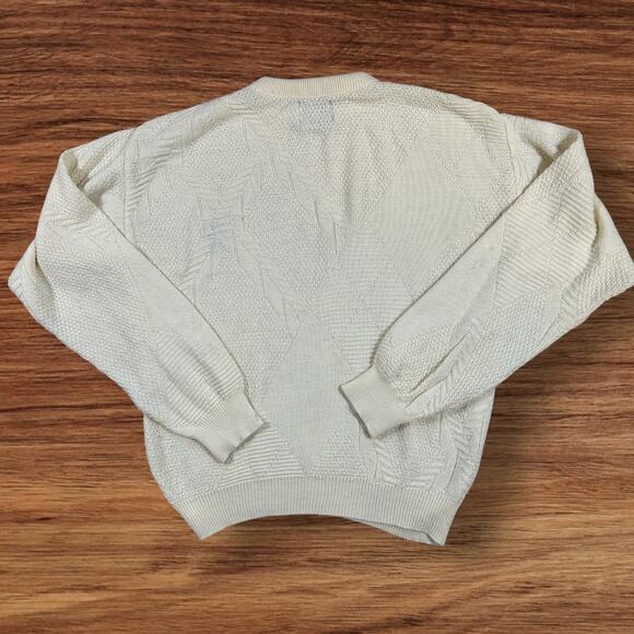 Vintage Men's Cream Jantzen 3D Texture Grandpa Embroidered Golf Sweater Large - Picture 2 of 8